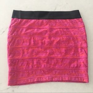 Pink lace mini skirt